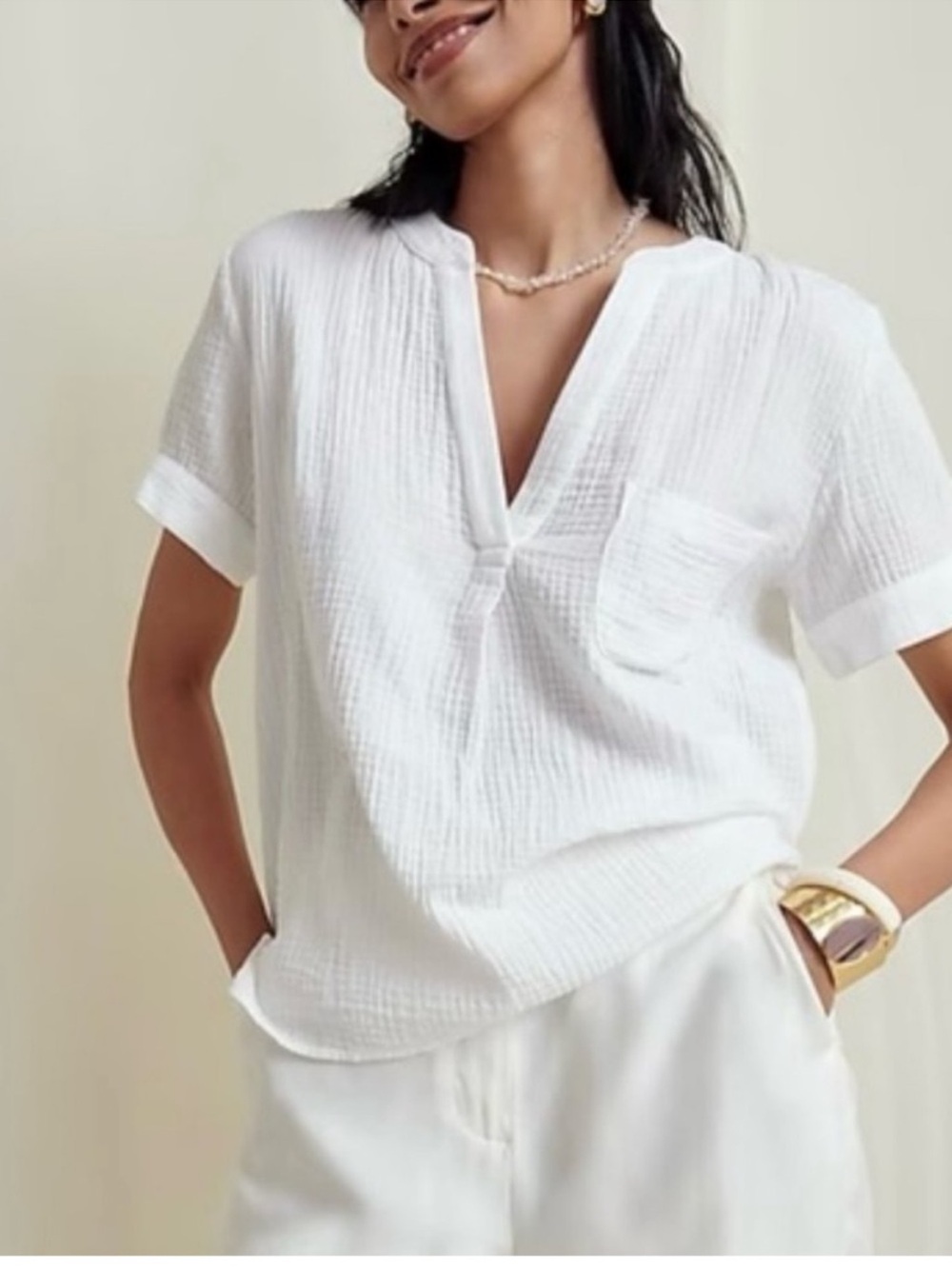 J. Crew  White V-neck Soft Gauze Popover Top Size S